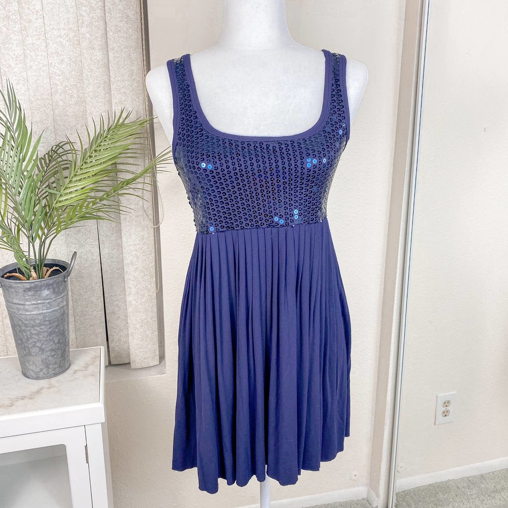 Bailey44 Barneys Babydoll Coop Blue Sequin Super Nova Mini Dress Size Small - Picture 4 of 13